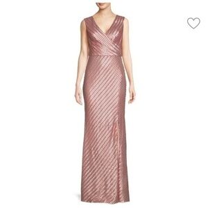 ✅ NWT Rene Ruiz Collection Gown Sequin Striped Column in Pink